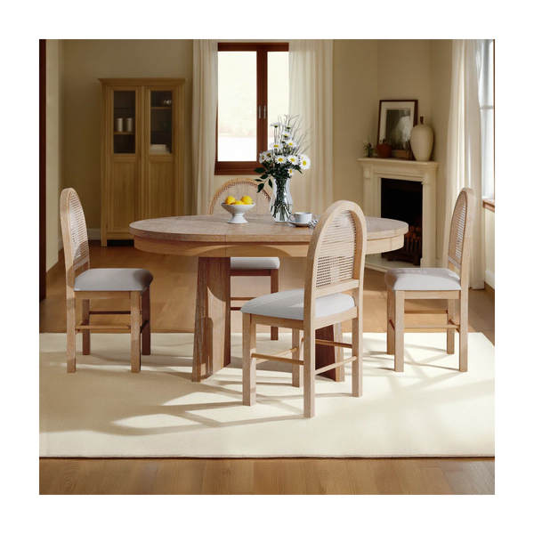 Kiloos Round Dining Table and 4 T-Shape Upholstered Chairs Se