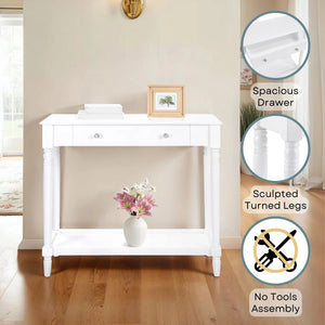 No-Tools Assembly Entryway Console Table with 1 Drawer and Lower Shelf for Hallway & Living Room  Wooden Bazar