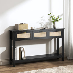 Coastal Rattan Entryway & Sofa Table  Wooden Bazar