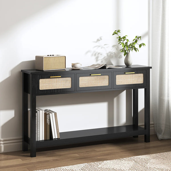 Coastal Rattan Entryway & Sofa Table  Wooden Bazar