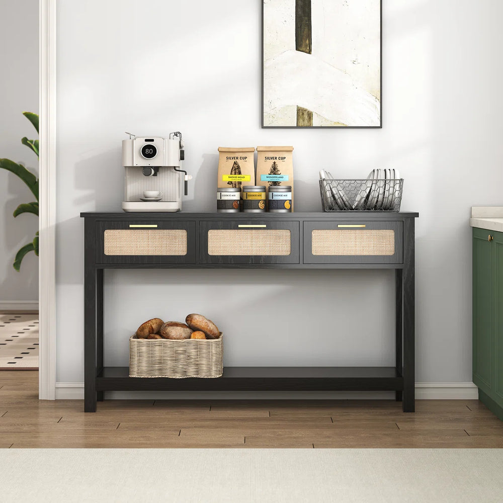Coastal Rattan Entryway & Sofa Table  Wooden Bazar