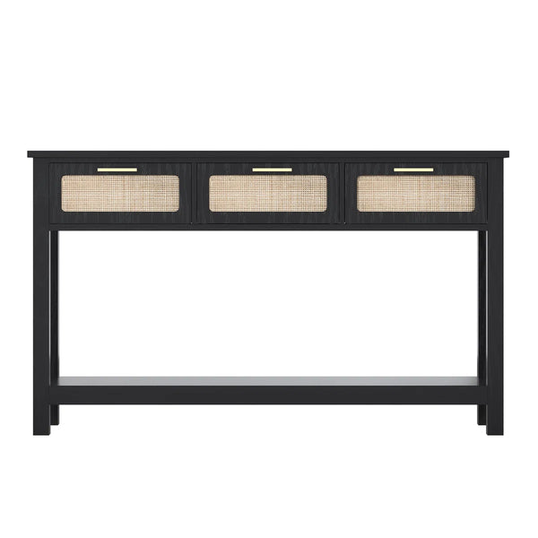Coastal Rattan Entryway & Sofa Table  Wooden Bazar