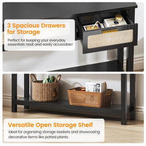 Coastal Rattan Entryway & Sofa Table  Wooden Bazar