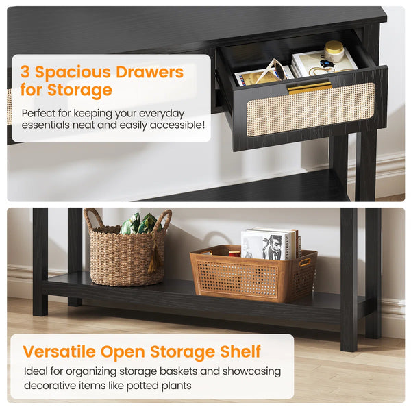 Coastal Rattan Entryway & Sofa Table  Wooden Bazar
