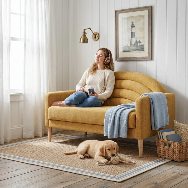 Upholstered Loveseat Wooden Bazar