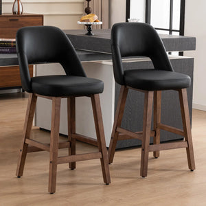 Mid-Century Modern Armless Upholstered Counter Stool (Set of 2)  Wooden Bazar