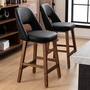 Mid-Century Modern Armless Upholstered Counter Stool (Set of 2)  Wooden Bazar