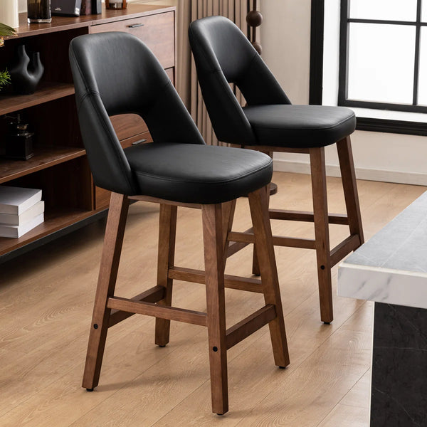 Mid-Century Modern Armless Upholstered Counter Stool (Set of 2)  Wooden Bazar