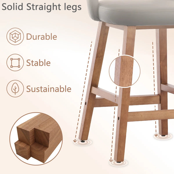 Mid-Century Modern Armless Upholstered Counter Stool (Set of 2)  Wooden Bazar
