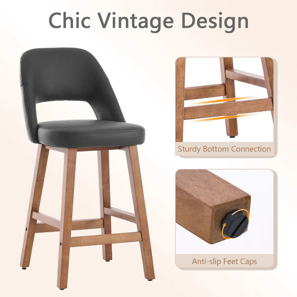 Mid-Century Modern Armless Upholstered Counter Stool (Set of 2)  Wooden Bazar