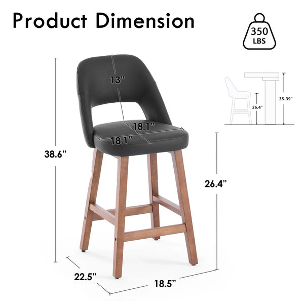 Mid-Century Modern Armless Upholstered Counter Stool (Set of 2)  Wooden Bazar