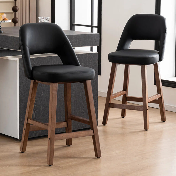 Mid-Century Modern Armless Upholstered Counter Stool (Set of 2)  Wooden Bazar