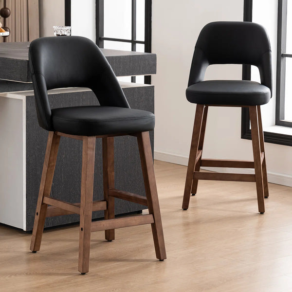 Mid-Century Modern Armless Upholstered Counter Stool (Set of 2)  Wooden Bazar