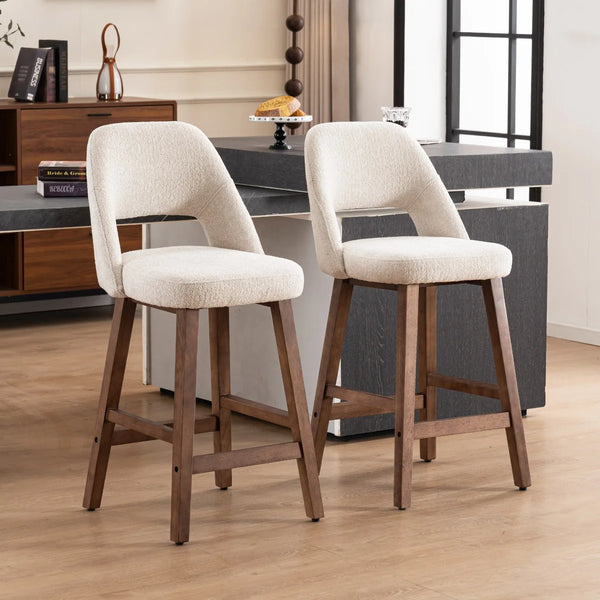 Mid-Century Modern Armless Upholstered Counter Stool (Set of 2)  Wooden Bazar