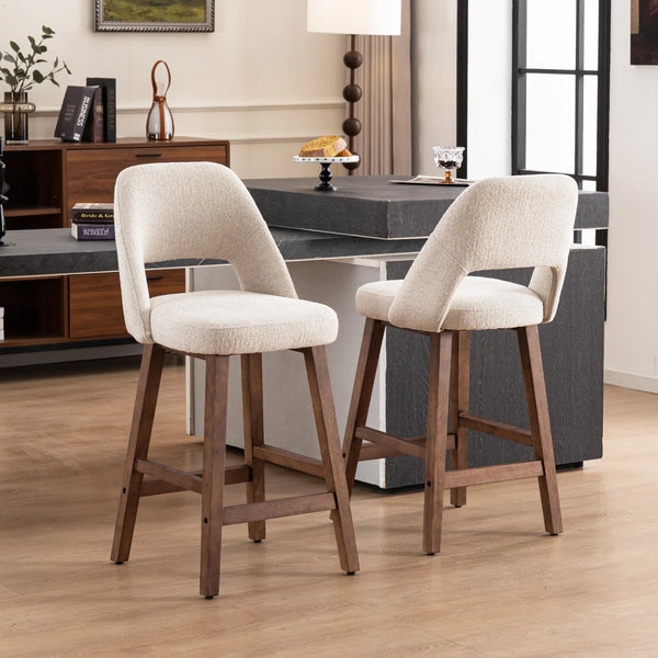 Mid-Century Modern Armless Upholstered Counter Stool (Set of 2)  Wooden Bazar