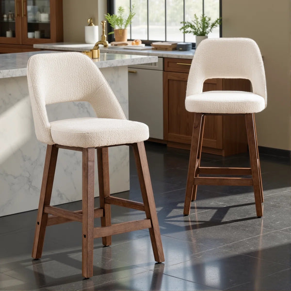 Mid-Century Modern Armless Upholstered Counter Stool (Set of 2)  Wooden Bazar