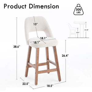 Mid-Century Modern Armless Upholstered Counter Stool (Set of 2)  Wooden Bazar