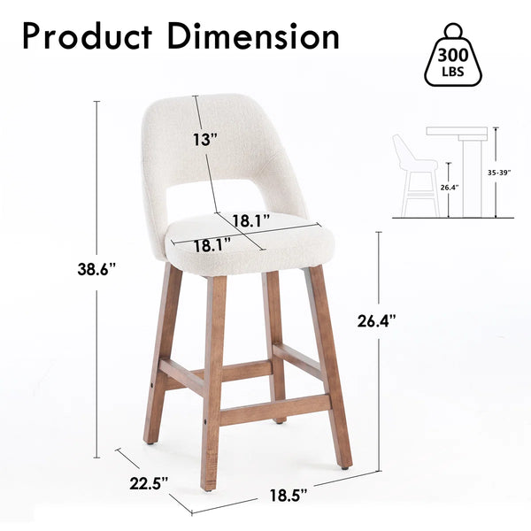 Mid-Century Modern Armless Upholstered Counter Stool (Set of 2)  Wooden Bazar