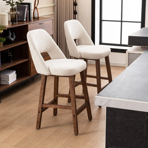 Mid-Century Modern Armless Upholstered Counter Stool (Set of 2)  Wooden Bazar