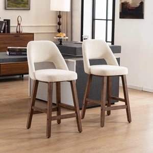 Mid-Century Modern Armless Upholstered Counter Stool (Set of 2)  Wooden Bazar