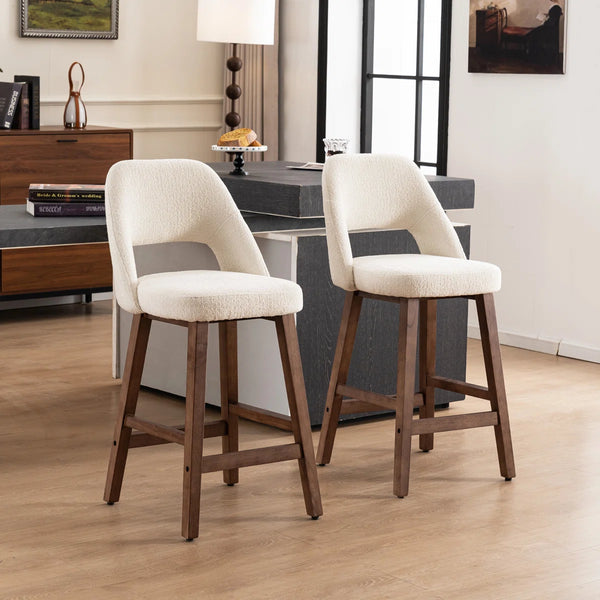 Mid-Century Modern Armless Upholstered Counter Stool (Set of 2)  Wooden Bazar