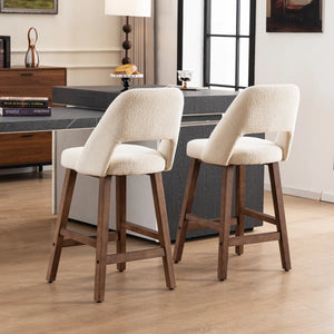 Mid-Century Modern Armless Upholstered Counter Stool (Set of 2)  Wooden Bazar
