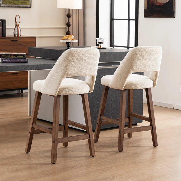 Mid-Century Modern Armless Upholstered Counter Stool (Set of 2)  Wooden Bazar