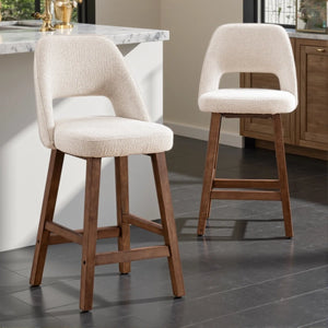 Mid-Century Modern Armless Upholstered Counter Stool (Set of 2)  Wooden Bazar