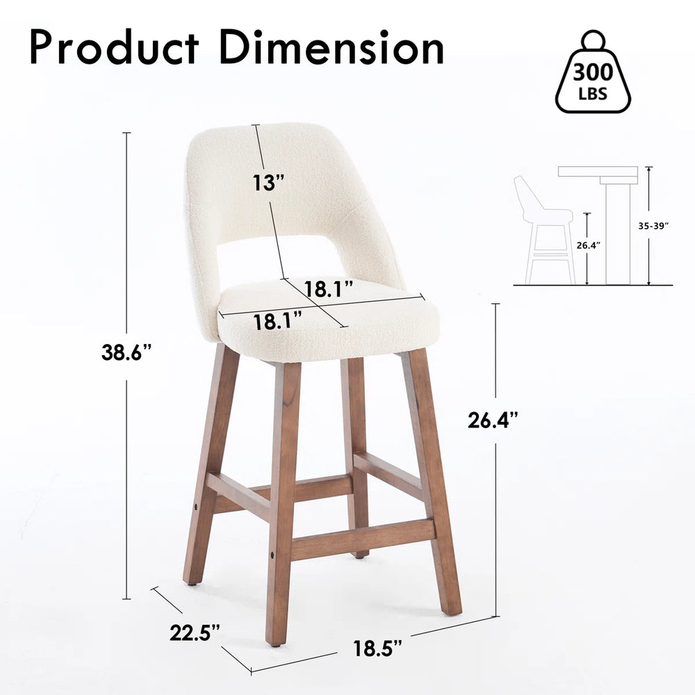Mid-Century Modern Armless Upholstered Counter Stool (Set of 2)  Wooden Bazar