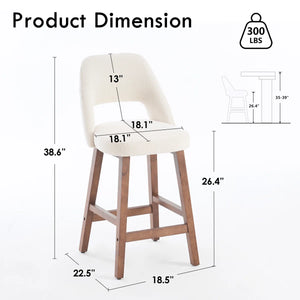 Mid-Century Modern Armless Upholstered Counter Stool (Set of 2)  Wooden Bazar