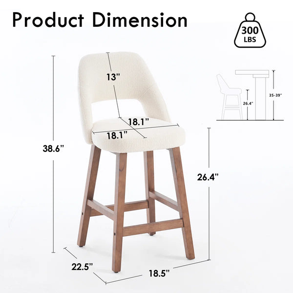 Mid-Century Modern Armless Upholstered Counter Stool (Set of 2)  Wooden Bazar