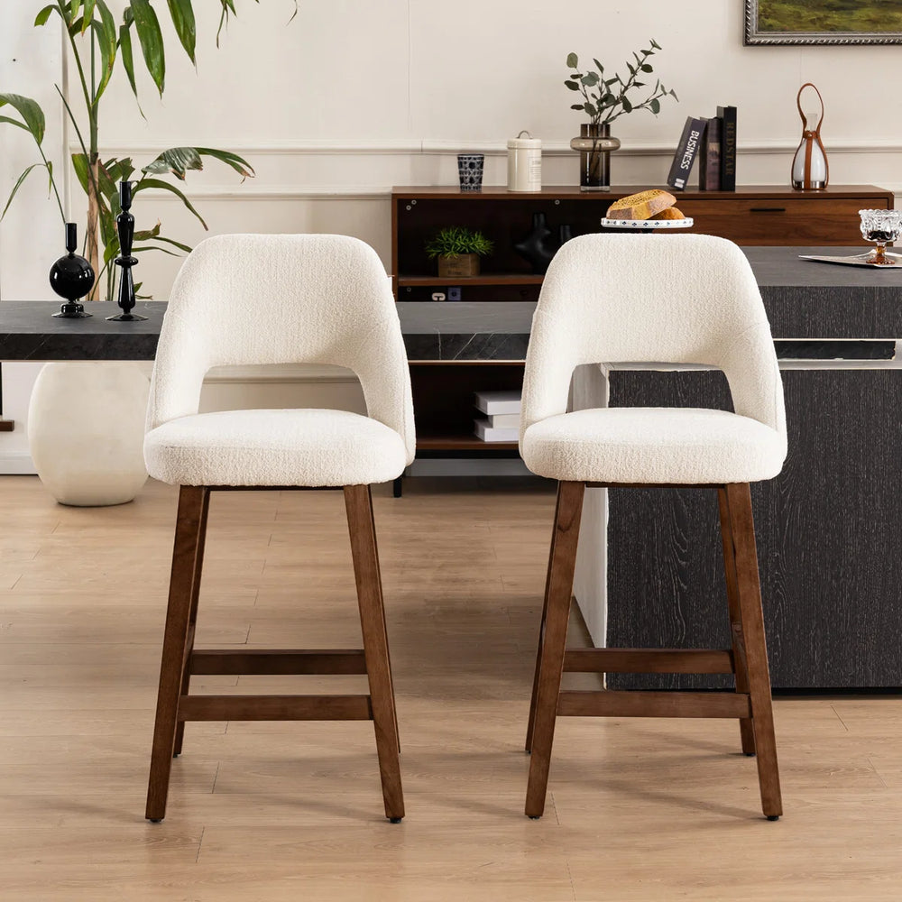 Mid-Century Modern Armless Upholstered Counter Stool (Set of 2)  Wooden Bazar