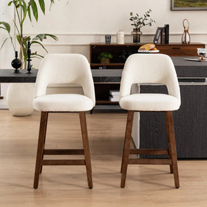 Mid-Century Modern Armless Upholstered Counter Stool (Set of 2)  Wooden Bazar