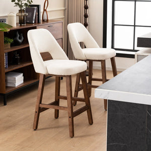 Mid-Century Modern Armless Upholstered Counter Stool (Set of 2)  Wooden Bazar