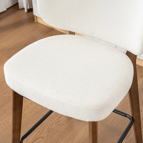Mid-Century Modern Counter Stool, Fabric Upholstered Barstool with Wingback, Armless Counter Height Bar Stool With Wood Legs, Metal Footrest, For Kitchen Island Bar Counter, Navy, Set of 2  Wooden Bazar