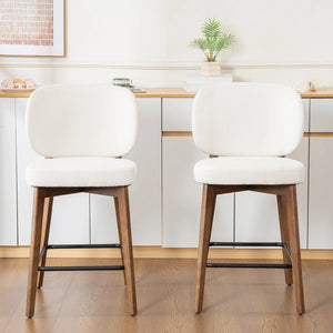 Mid-Century Modern Counter Stool, Fabric Upholstered Barstool with Wingback, Armless Counter Height Bar Stool With Wood Legs, Metal Footrest, For Kitchen Island Bar Counter, Navy, Set of 2  Wooden Bazar