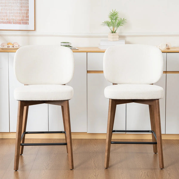 Mid-Century Modern Counter Stool, Fabric Upholstered Barstool with Wingback, Armless Counter Height Bar Stool With Wood Legs, Metal Footrest, For Kitchen Island Bar Counter, Navy, Set of 2  Wooden Bazar