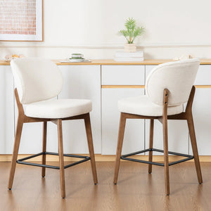 Mid-Century Modern Counter Stool, Fabric Upholstered Barstool with Wingback, Armless Counter Height Bar Stool With Wood Legs, Metal Footrest, For Kitchen Island Bar Counter, Navy, Set of 2  Wooden Bazar