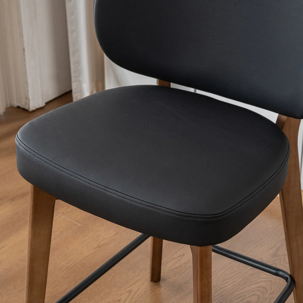 Mid-Century Modern Counter Stool, Fabric Upholstered Barstool with Wingback, Armless Counter Height Bar Stool With Wood Legs, Metal Footrest, For Kitchen Island Bar Counter, Navy, Set of 2  Wooden Bazar