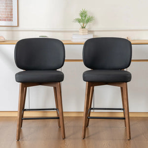 Mid-Century Modern Counter Stool, Fabric Upholstered Barstool with Wingback, Armless Counter Height Bar Stool With Wood Legs, Metal Footrest, For Kitchen Island Bar Counter, Navy, Set of 2  Wooden Bazar