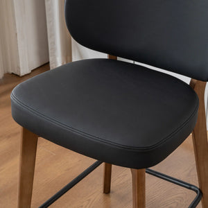 Mid-Century Modern Counter Stool, Fabric Upholstered Barstool with Wingback, Armless Counter Height Bar Stool With Wood Legs, Metal Footrest, For Kitchen Island Bar Counter, Navy, Set of 2  Wooden Bazar