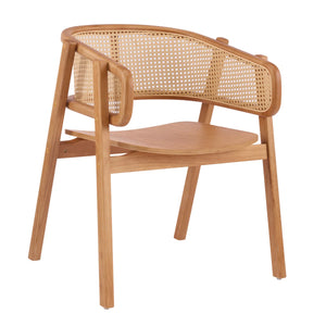 Mid-Century Modern Rubberwood Dining Chairs with Cane Back and Armrests  Wooden Bazar