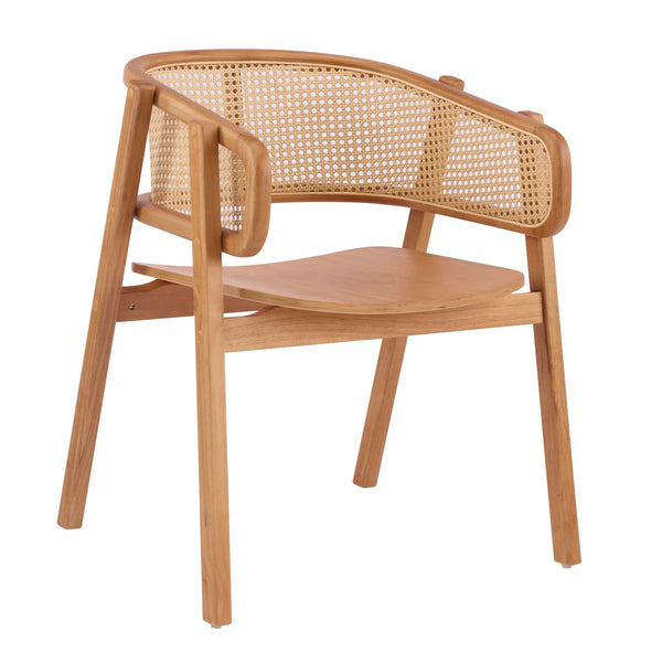Mid-Century Modern Rubberwood Dining Chairs with Cane Back and Armrests  Wooden Bazar