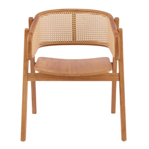 Mid-Century Modern Rubberwood Dining Chairs with Cane Back and Armrests  Wooden Bazar