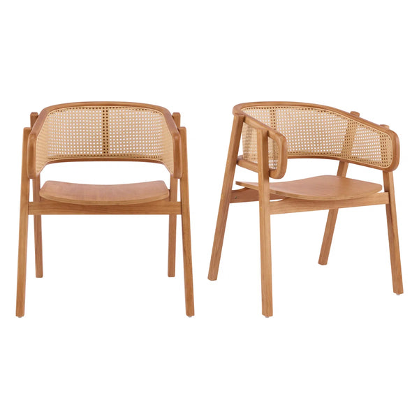 Mid-Century Modern Rubberwood Dining Chairs with Cane Back and Armrests  Wooden Bazar