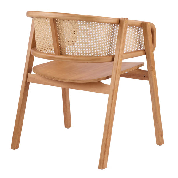 Mid-Century Modern Rubberwood Dining Chairs with Cane Back and Armrests  Wooden Bazar