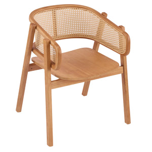 Mid-Century Modern Rubberwood Dining Chairs with Cane Back and Armrests  Wooden Bazar