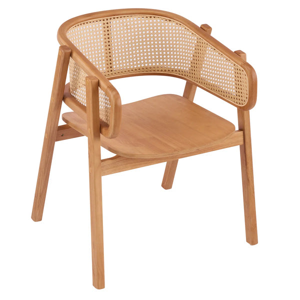 Mid-Century Modern Rubberwood Dining Chairs with Cane Back and Armrests  Wooden Bazar