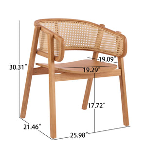Mid-Century Modern Rubberwood Dining Chairs with Cane Back and Armrests  Wooden Bazar