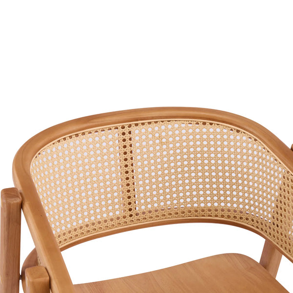 Mid-Century Modern Rubberwood Dining Chairs with Cane Back and Armrests  Wooden Bazar
